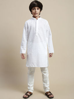 Sanwara - Boy White Floral Chikankari Designer Kurta Payjama (Set of 2)