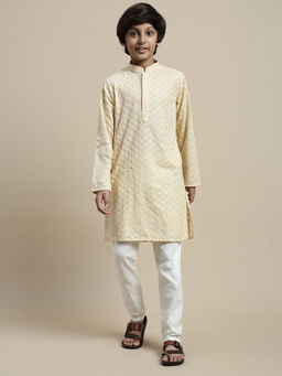 Sanwara - Boy Beige Floral Chikankari Designer Kurta Payjama (Set of 2)