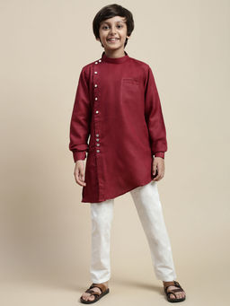 Sanwara - Boy Maroon Cotton Side Cut Designer Kurta Payjama (Set of 2)