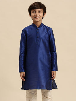 Sanwara - Navy Blue Art Silk Kurta for Boys