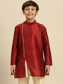 Sanwara - Solid Red Art Silk Kurta for Boys