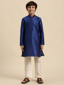 Sanwara - Boys Art Silk Solid Ink Blue Straight Kurta with Pyjama (Set of 2)