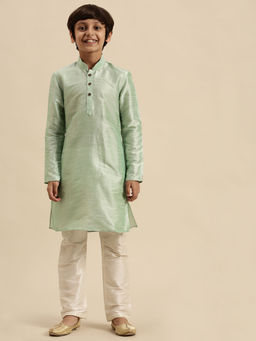Sanwara - Boys Art Silk Solid Pista Green Straight Kurta with Pyjama (Set of 2)
