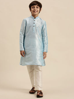 Sanwara - Boys Art Silk Solid Sky Blue Straight Kurta with Pyjama (Set of 2)