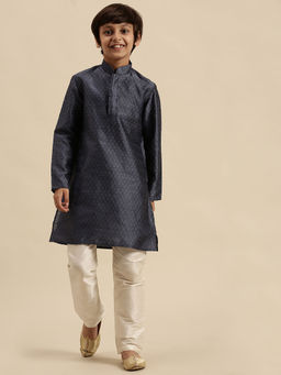 Sanwara - Boys Art Silk Woven Blue Straight Kurta with Pyjama (Set of 2)