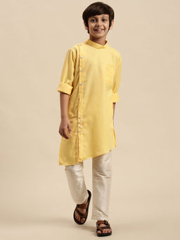 Sanwara - Boys Art Silk Solid Lemon Straight Kurta with Pyjama (Set of 2)