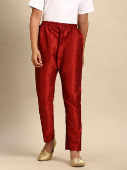Sanwara - Boys Solid Red Art Silk Pyjama