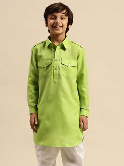 Sanwara - Boy Cotton Solid Light Green Color Pathani Kurta