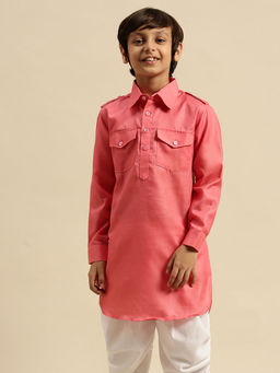 Sanwara - Boy Cotton Solid Pink Color Pathani Kurta