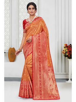 EXCLUSIVA - Orange Banarasi Saree with Unstitched Blouse