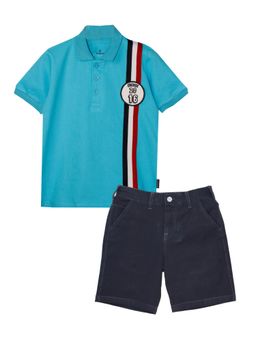 KiddoPanti - Blue Polo T-Shirt and Shorts Set