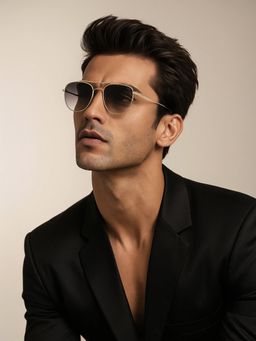 IDEE - Green Gradient Lens Square Sunglass Full Rim Shiny Light Gold Frame (54)