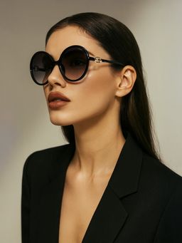 IDEE - Smoke Gradient Lens Round Sunglass Full Rim Shiny Black Frame (56)