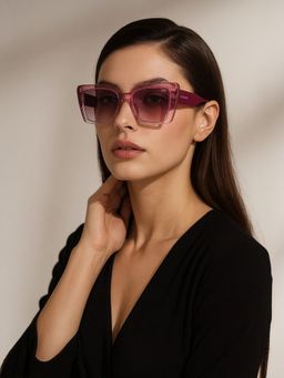 IDEE - Burgundy Rectangle 100% Uv Protected Sunglasses For Women Size 54