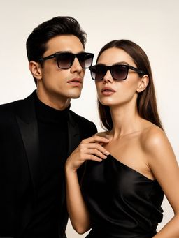 IRUS - Idee Black 100% Uv Protected Square Full Rim Unisex Sunglass Grey Gradient Lens