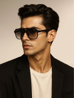 IRUS - Idee Black 100% Uv Protected Square Full Rim Unisex Sunglass Grey Gradient Lens