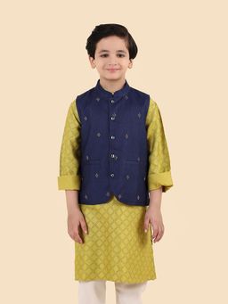 Fabindia - Blue Self Design Nehru Jacket