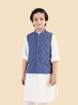 Fabindia - Navy Blue Printed Nehru Jacket