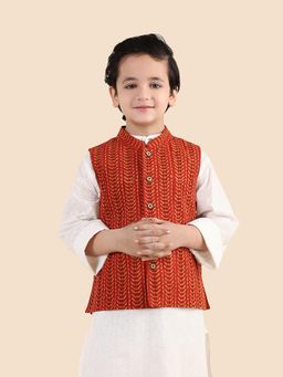 Fabindia - Maroon Printed Nehru Jacket