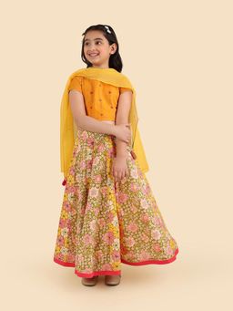 Fabindia - Yellow Printed Lehenga and Choli with Dupatta