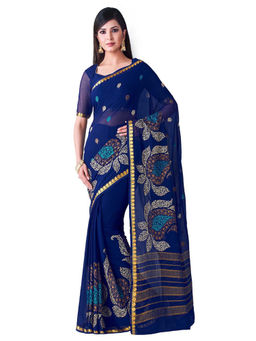 Mimosa - Chiffon Blue Saree With Blouse Piece
