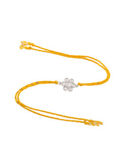 Estele - Rhodium Plated Flower Designer Rakhi with Kundan & Fancy Silk Thread