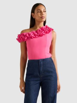 Forever New - Pink Sadie Tipped Shoulder Ruffle Top