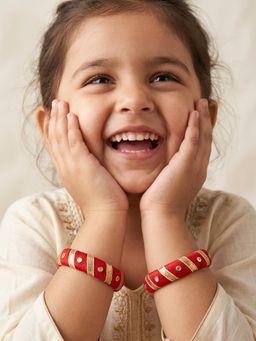 Lil Pitaara - Thread & Gota Patti Lace & Sequence Embellished Bangles- Red (Pack of 2)