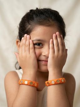 Lil Pitaara - Thread & Gota Circular Patch Embellished Bangles- Orange (Pack of 2)