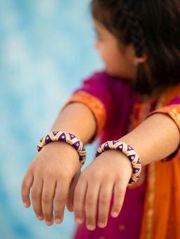 Lil Pitaara - Thread & Gota Patti & Sequence Embellished Bangles- Purple (Pack of 2)