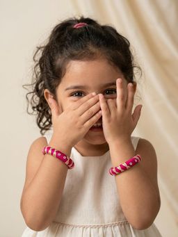Lil Pitaara - Thread & Gota Patti Lace & Sequence Embellished Bangles- Pink (Pack of 2)