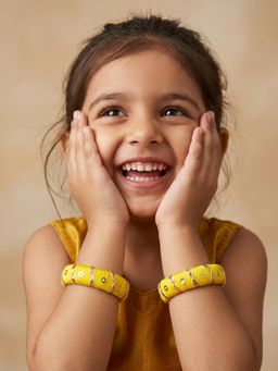 Lil Pitaara - Thread & Gota Patti & Sequence Embellished Bangles- Yellow (Pack of 2)