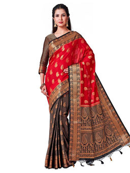 Mimosa - Silk Red Saree With Blouse Piece