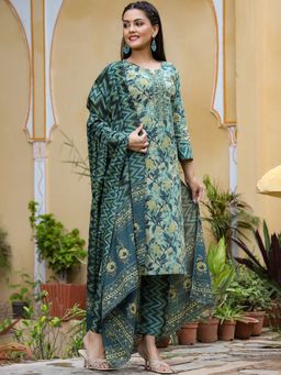 Vaamsi - Women Cotton Blend Printed Kurta Trousers with Dupatta (Set of 3)