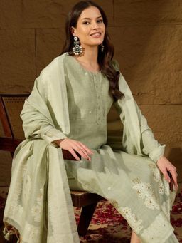 Vaamsi - Women Green Straight Kurta Pant with Dupatta