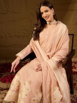 Vaamsi - Women Peach Chanderi Straight Kurta Pant with Dupatta