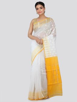 PinkLoom - Women's Soft Cotton Blend Jamdani Saree Without Blouse Piece,White