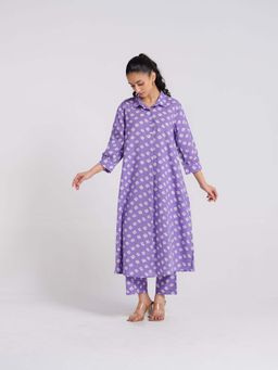 Rustorange - Women's Lavender Printed Regular Fit Kurta with Pant (Set of 2)