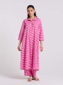 Rustorange - Women's Pink Printed Regular Fit Kurta with Pant (Set of 2)