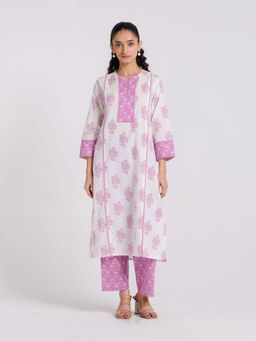 Rustorange - Women's Lavender Floral Regular Fit Kurta with Pant (Set of 2)
