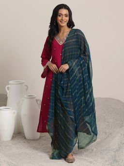 Gerua By Libas - Womens Pink Embroider Straight Fit Kurta with Pant and Dupatta (Set of 3)