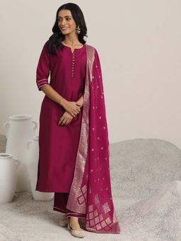 Gerua By Libas - Women's Pink Solid Straight Fit Kurta with Pant and Dupatta (Set of 3)