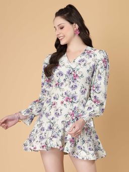 RAASSIO - Multi-Color Floral Print Short Dress for Women