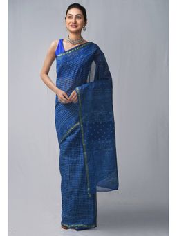 Unnati Silks - Indigo Pure Preet Dabu Mulmul Cotton Saree with Unstitched Blouse