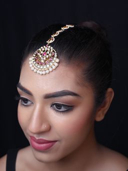 AG'S - Barkha Rose Pink Gold Plated Kundan Teeka