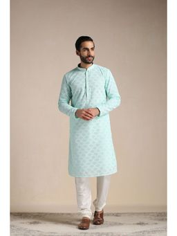 Manyavar - Sky Blue Georgette All Over Self Design Kurta Churidar (Set of 2)