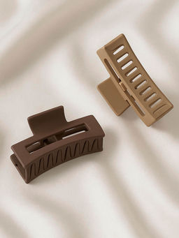 Hair Drama Co. - Matte Neutral Hair Claw Clips - Pack of 2 - Brown