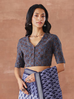 Fabindia - Women Blue Printed Cotton Stitched Blouse