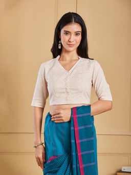 Fabindia - Women Off White Printed Cotton Stitched Blouse