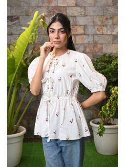 Ayrolane - Women White Printed Cambric Top